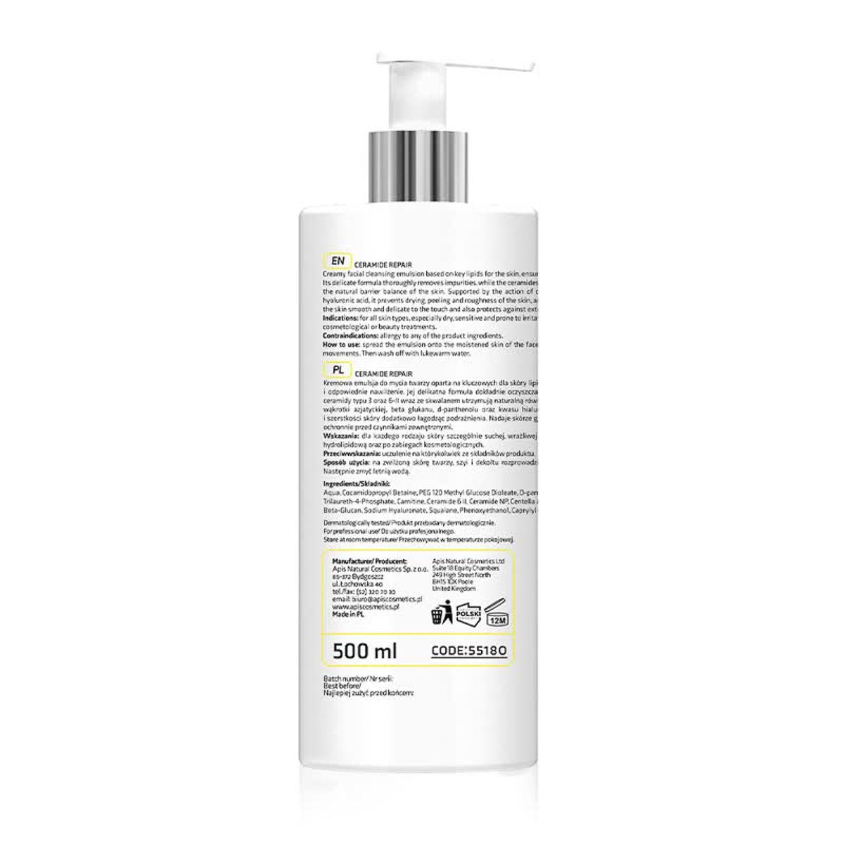 Apis Ceramide Repair gyengéd arclemosó emulzió ceramidokkal és béta-glükánnal 500 ml