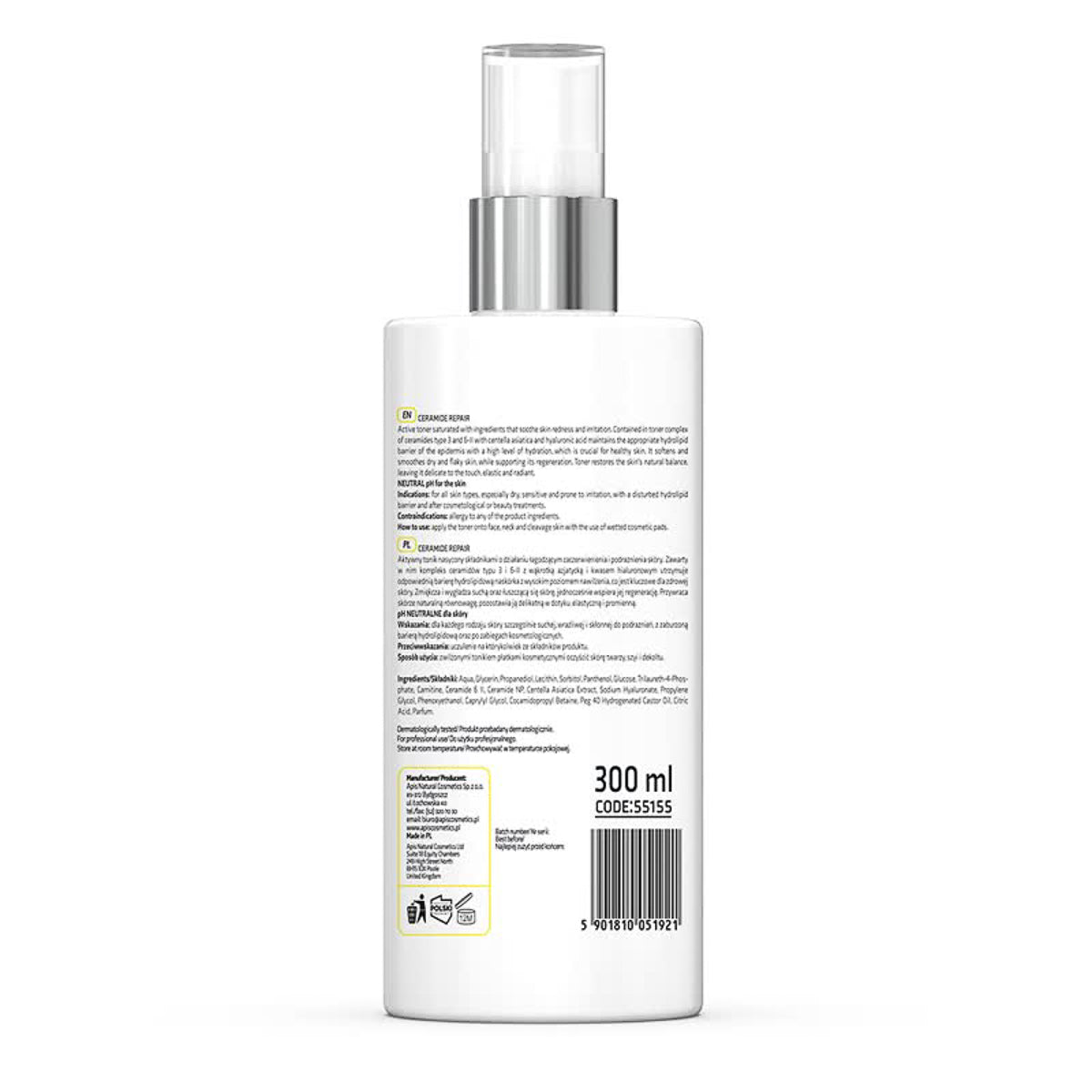 Apis Ceramide Repair nyugtató-hidratáló tonik ceramidokkal és ázsiai gázlóval 300 ml